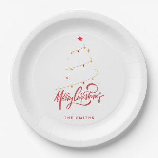 Elegant Christmas Tree Typography Script Paper Plate