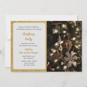 Elegant Christmas Tree with Gold Glitter Party Invitation
