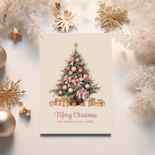Elegant Christmas Tree with Pink Bows  Holiday Card