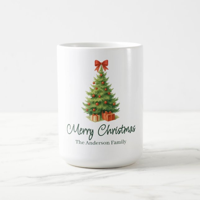 Elegant Christmas Tree with Red Bow & Presents -  Coffee Mug (Center)