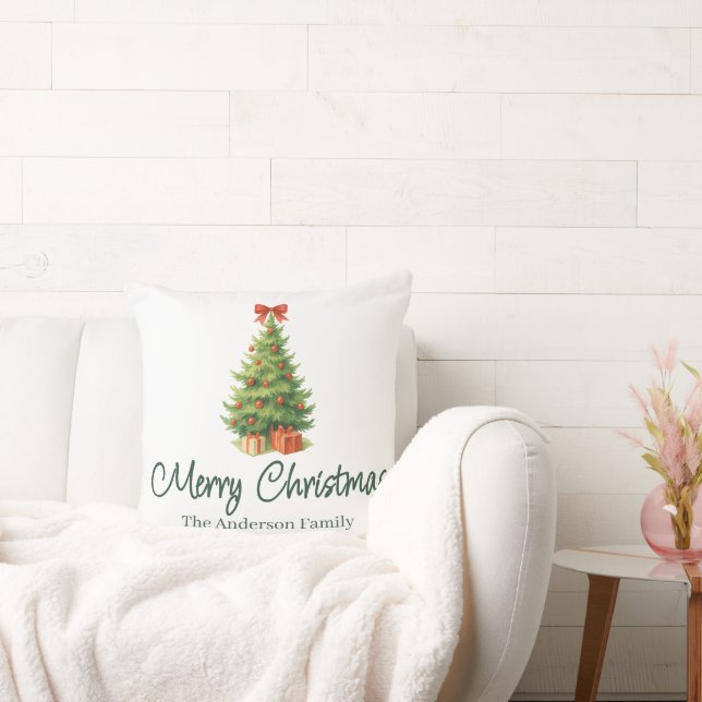 Elegant Christmas Tree with Red Bow & Presents -  Cushion (Couch)