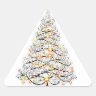 elegant christmas tree with sparkling lights triangle sticker