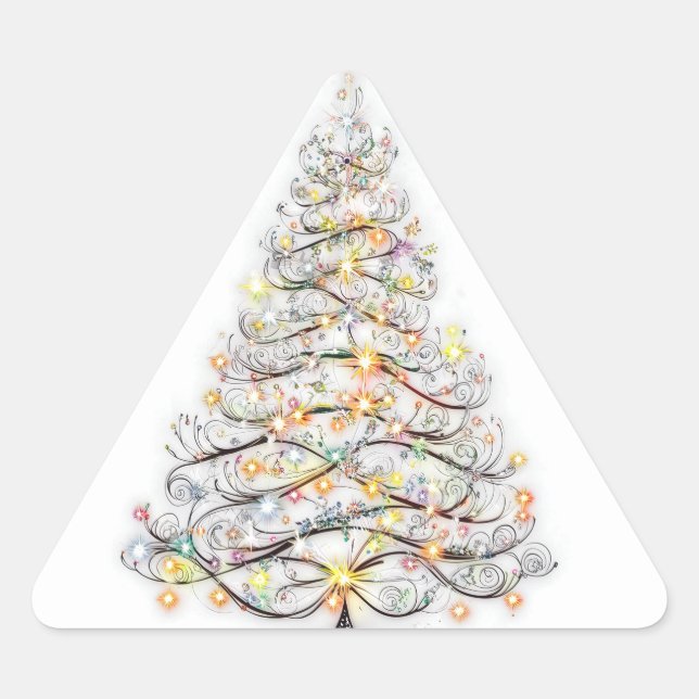 elegant christmas tree with sparkling lights triangle sticker (Front)