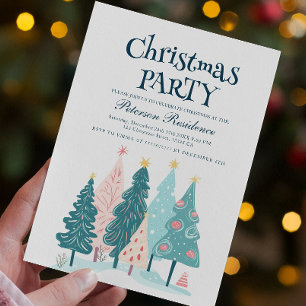 Elegant Christmas Trees Drawing Christmas Party  Invitation