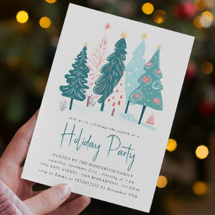 Elegant Christmas Trees Drawing Holiday Party Invitation