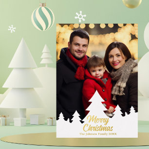 Elegant Christmas Trees Family Photo Gold Foil Holiday Card