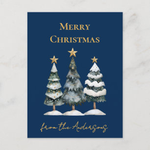 Elegant  Christmas Trees  Navy Blue Holiday Postcard