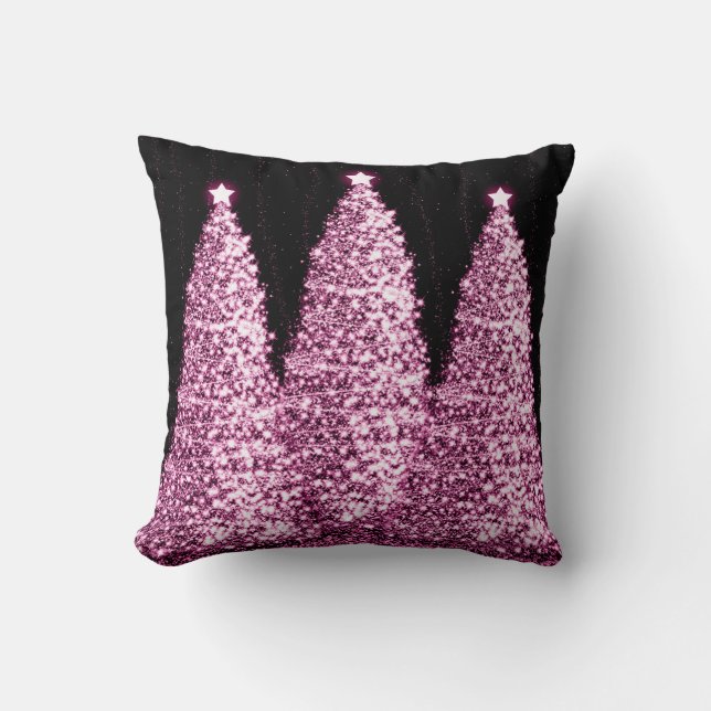 Elegant Christmas Trees Pink Cushion (Front)
