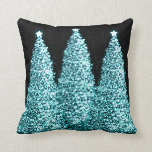 Elegant Christmas Trees Turquoise Cushion