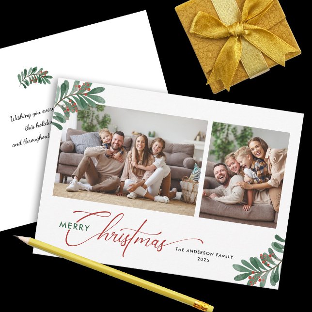 Elegant Christmas Typography 2 Photos Holiday Card (Creator Uploaded)