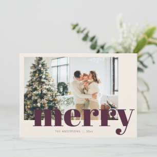 Elegant Christmas Typography Modern Photo Plum Holiday Card