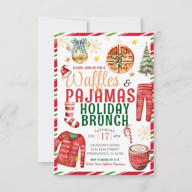 Elegant Christmas Waffle Pyjamas Holiday Brunch Invitation (Front)