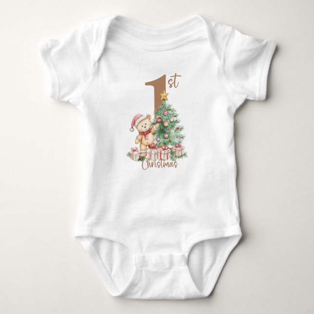 Elegant Christmas Watercolor Botanical Baby Bodysuit (Front)