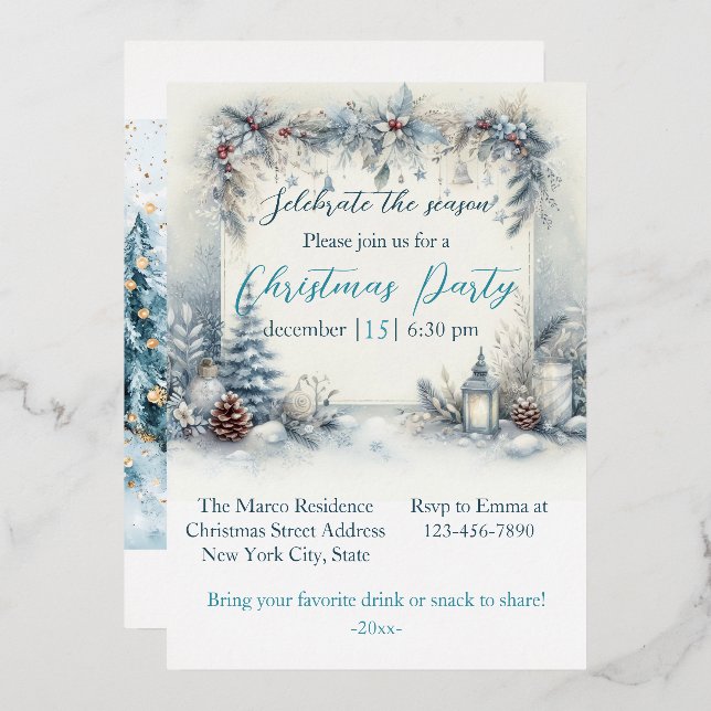 Elegant Christmas Watercolor Botanical Foil Holiday Card (Front/Back)