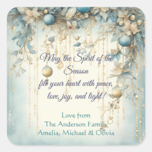 Elegant Christmas Watercolor Botanical Square Sticker
