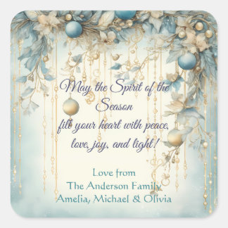 Elegant Christmas Watercolor Botanical Square Sticker