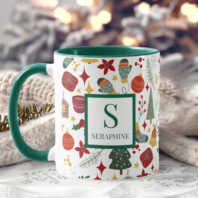 Elegant Christmas Watercolor Monogram and Name Mug (Creator Uploaded)