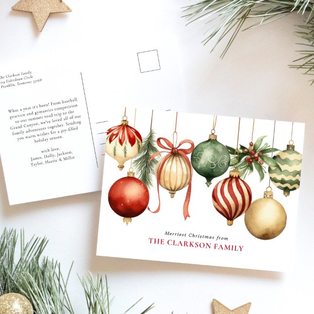 Elegant Christmas Watercolor Ornaments Holiday Postcard (Creator Uploaded)