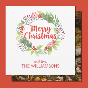 Elegant Christmas Watercolor Wreath Photo Card