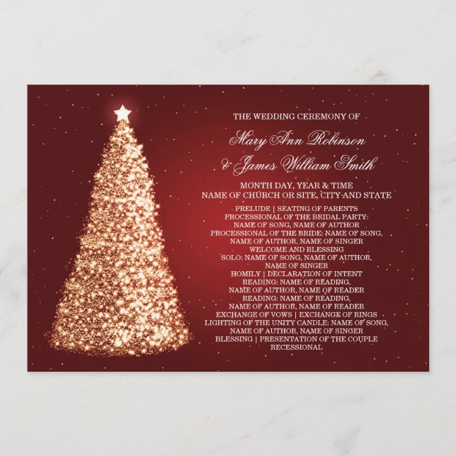 Elegant Christmas Wedding Program Gold Red (Front)