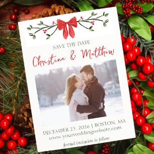 Elegant Christmas Wedding Red and Green Modern Bow Save The Date
