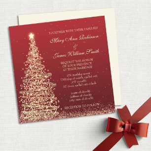 Elegant Christmas Wedding Red Invitation