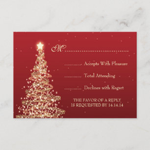 Elegant Christmas Wedding RSVP Red Card