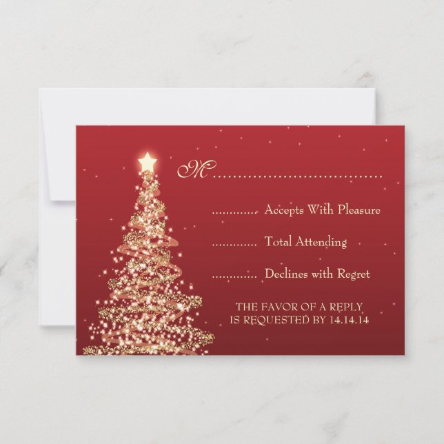 Elegant Christmas Wedding RSVP Red Card (Front)