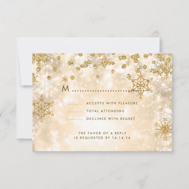 Elegant Christmas Wedding RSVP Sparkle Gold (Front)