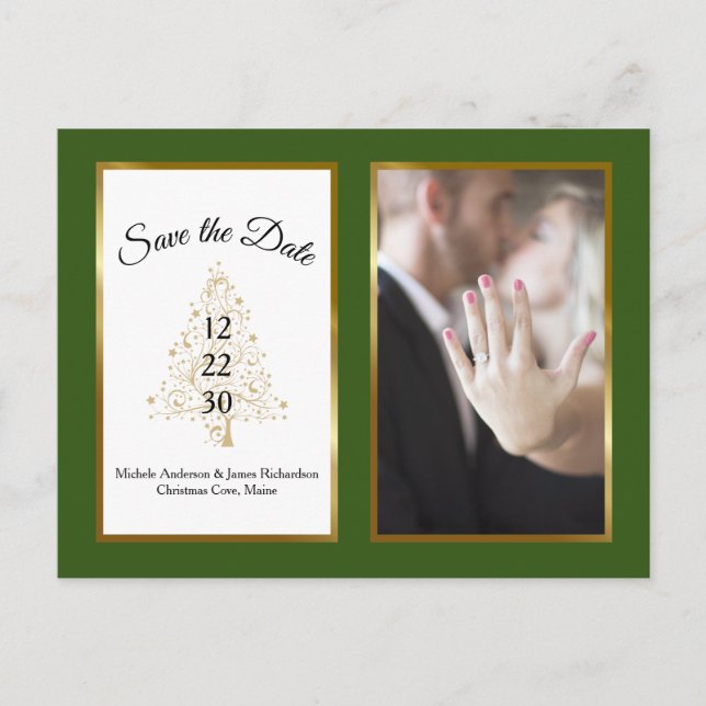 Elegant Christmas Wedding Save The Date Photo Announcement Postcard (Front)