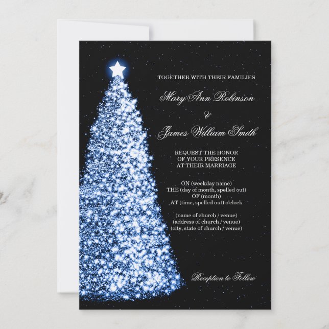 Elegant Christmas Wedding Sparkle Blue Invitation (Front)