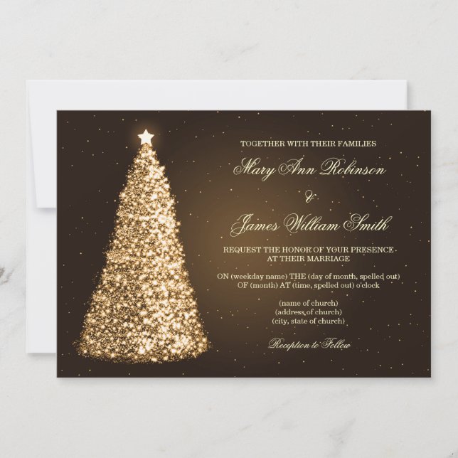 Elegant Christmas Wedding Sparkle Gold Invitation (Front)