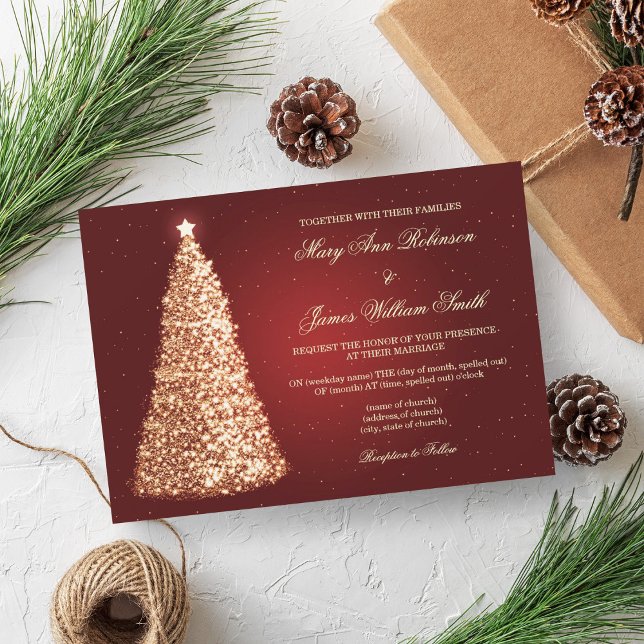 Elegant Christmas Wedding Sparkle Gold Red Invitation (Elegant Christmas Wedding Sparkle Gold Red Invitation)