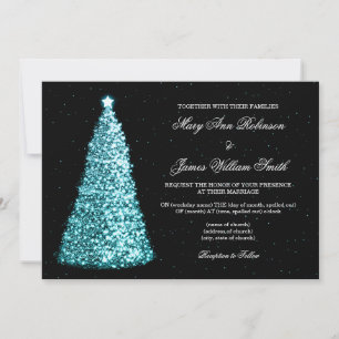 Elegant Christmas Wedding Sparkle Tree Turquoise Invitation