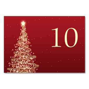 Elegant Christmas Wedding Table Number Red Gold