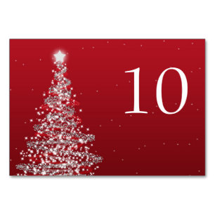 Elegant Christmas Wedding Table Number Red Silver