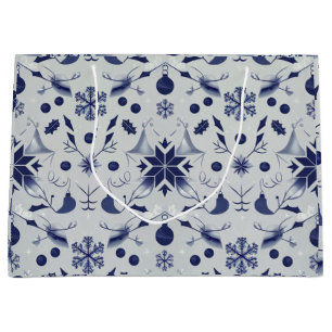 Elegant Christmas White And Blue Large Gift Bag