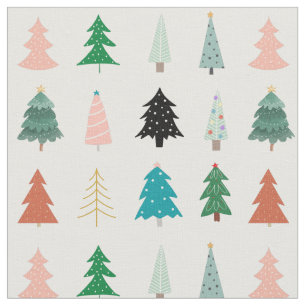 Elegant Christmas white background green trees Fabric
