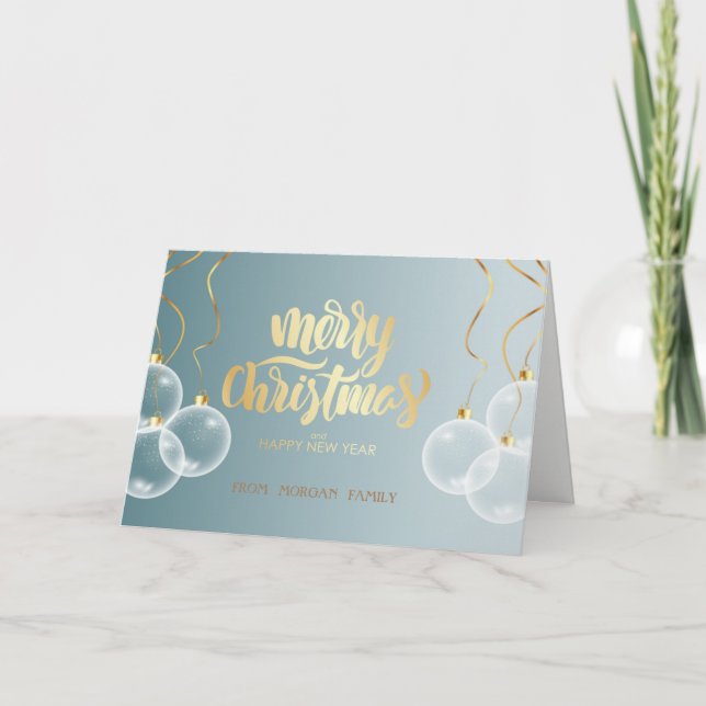 Elegant Christmas White Balls Blue Christmas Holiday Card (Front)