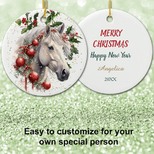 Elegant Christmas White Horse Ceramic Ornament