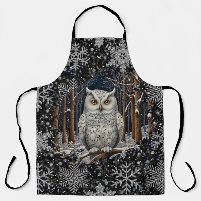 Elegant Christmas white owl woodland winter forest Apron (Front)