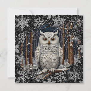 Elegant Christmas white owl woodland winter forest Card