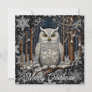 Elegant Christmas white owl woodland winter forest Card