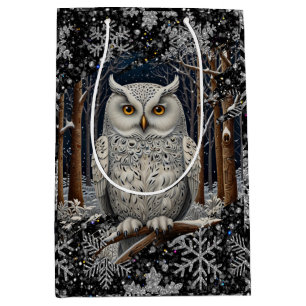 Elegant Christmas white owl woodland winter forest Medium Gift Bag
