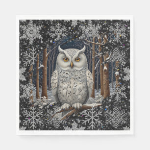Elegant Christmas white owl woodland winter forest Napkin