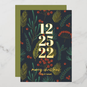 Elegant Christmas Winter Botanical Greenery Foil Holiday Card