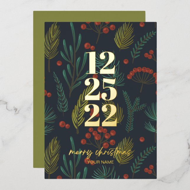 Elegant Christmas Winter Botanical Greenery Foil Holiday Card (Front/Back)