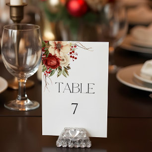 Elegant Christmas Winter Floral Table Number