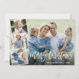 Elegant Christmas Winter Flowers 3 Photo Greeting Holiday Card