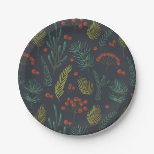 Elegant Christmas Winter Greenery Botanical Paper Plate